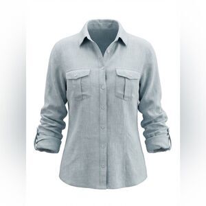 SAKS FIFTH AVENUE WOMENS LINEN BLOUSE SIZE M TURQUOISE